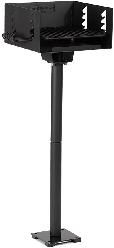 Titan Great Outdoors Park-Style Grill V2, 256 Sq. In Charcoal Grill with Base Anchor, Single Post Outdoor Cooking Backyard BBQ, Camp Grilling Barbecues