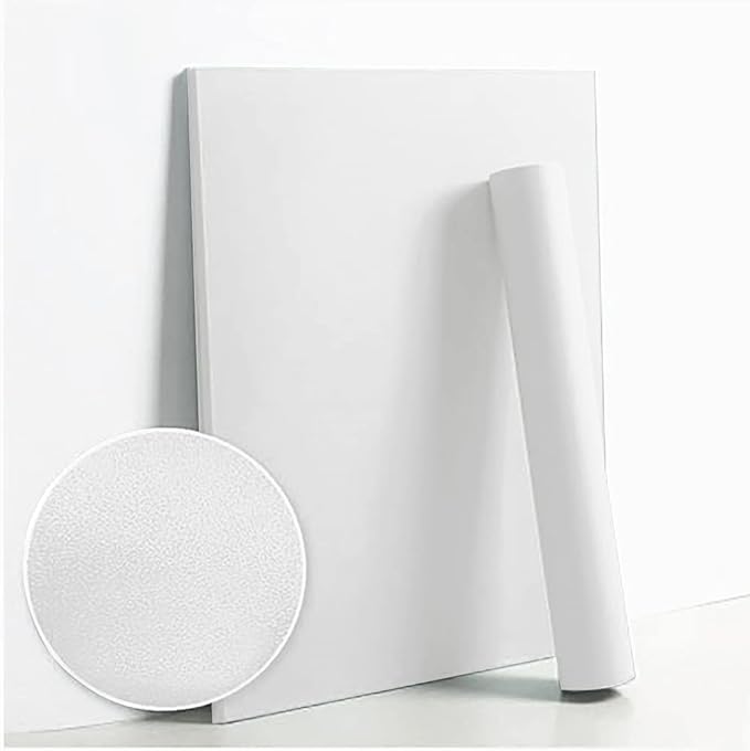 Dimoon 78.7''x17.7'' White Thicken Peel and Stick Wallpaper Contact Paper Modern Self Adhesive Wall Paper Removable Renter Friendly Textured Solid Color Vinyl Roll (78.7''x17.7'',White Thicken)