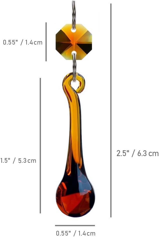 12pcs Raindrop Crystal Chandelier Parts, 53mm Hanging Crystals Glass Beads for Window, Curtain Decoration (Amber)