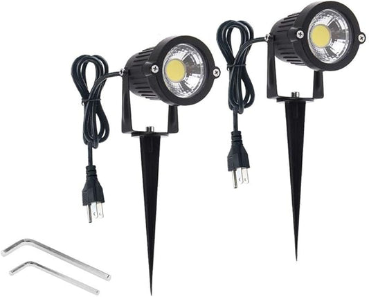 Pack of 2, Outdoor LED Landscape Lights Waterproof Spotlight with Spike Stand and Plug for Driveway, Outdoor Lawn Lighting, Flood Garden, Yard (9W Cool White)