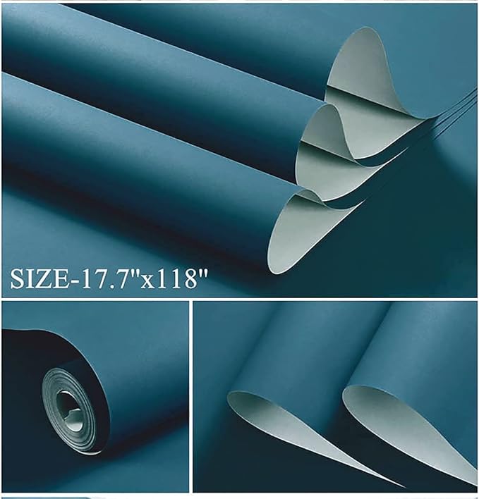 Dimoon 118''x17.7'' Blue Peel and Stick Wallpaper Contact Paper Modern Self Adhesive Wall Paper Removable Renter Friendly Textured Solid Color Shelf Cabinet Vinyl Roll (118''x17.7'',Dark Blue)