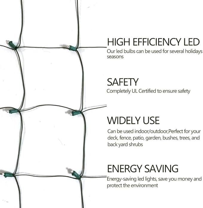 HISHINY LED Christmas Net Lights Outdoor, 5ftx5ft 100LED Green Wire, Connectable Bush Mesh Net Lights String for Halloween Christmas Party,Shrub,Yard,Tree（Red&Green）