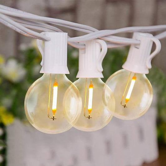 GOOTHY 25Ft Globe Led String Lights Waterproof, Connectable Hanging Patio String Lights with 14 LED Plastic Globe Bulbs, Indoor/Outdoor Decoration Lights for Room Patio Garden Bistro Backyard -White