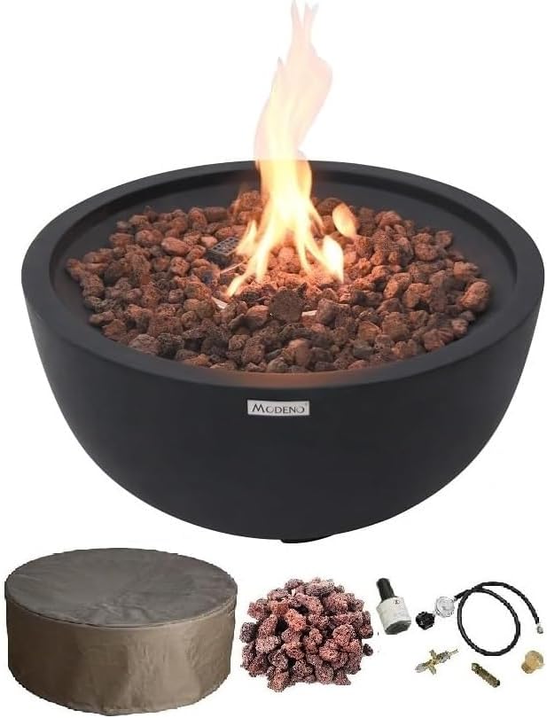 AMS Fireplace | Modeno | Jefferson | Firepit Table | Cover and Lava Rocks Included | (Fuel: Liquid Propane - Black)