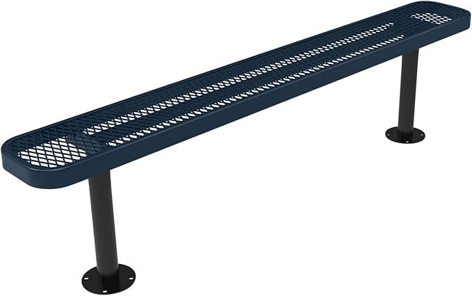 Coated Outdoor Furniture Heavy-Duty Outdoor Bench Thermoplastic Coated, Expanded Metal, Commercial-Grade Seating, Made in America (Surface Without Back, 6 Ft, Dark Blue)