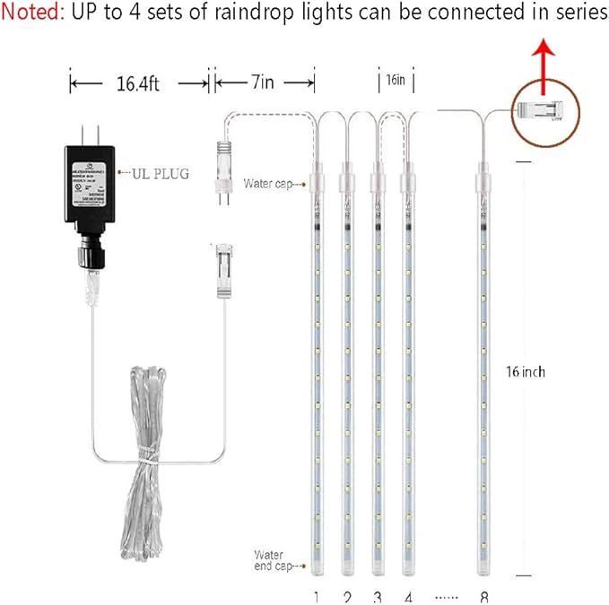 Aokudoni Christmas Lights, 16 inch/ 40 cm Meteor Shower Rain Lights, Christmas Decorations Outdoor Yard, Christmas Lights Outdoor for Tree House Holiday Party Wedding, UL Plug, Multicolor