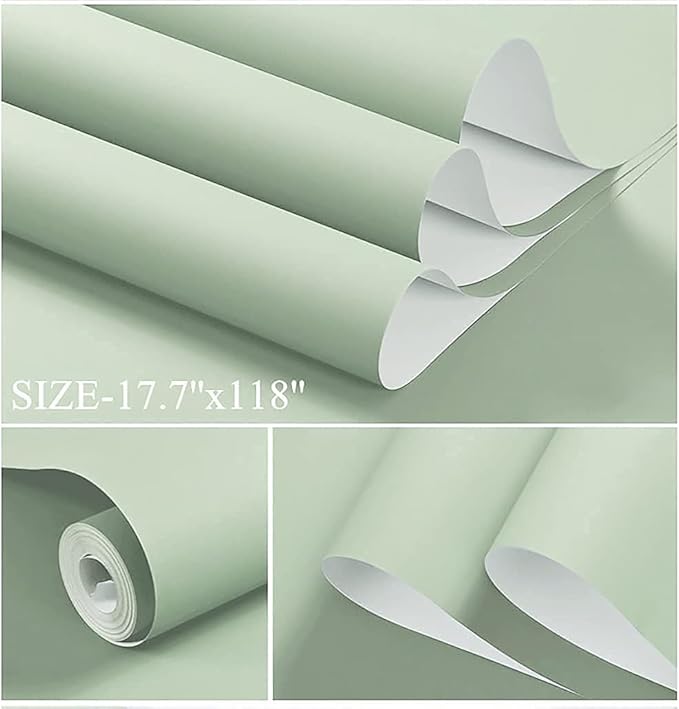 Dimoon 236''x23.6'' Green Peel and Stick Wallpaper Contact Paper Modern Self Adhesive Wall Paper Removable Renter Friendly Textured Solid Color Shelf Cabinet Vinyl Roll (236''x23.6'',Light Green)