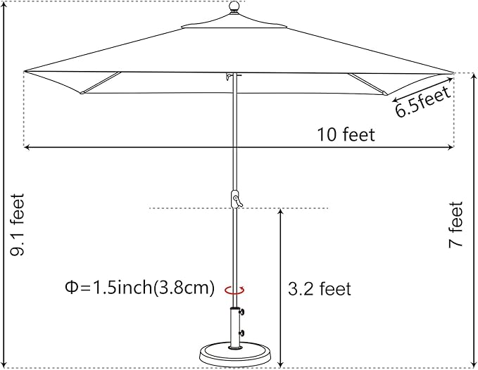EliteShade USA 10-Year-Non-Fading 6.5x10Ft Rectangular Market Umbrella Patio Umbrella Outdoor Table Umbrella with Ventilation, Logo Red