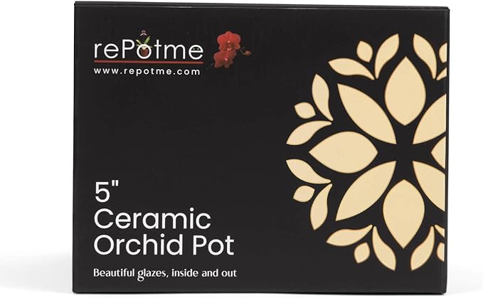 rePotme Orchid Pot - 5 inch Floral Cutout Ceramic Orchid Pot with Holes (Creamy Chestnut) - Includes 5 inch Slotted Pot Liner