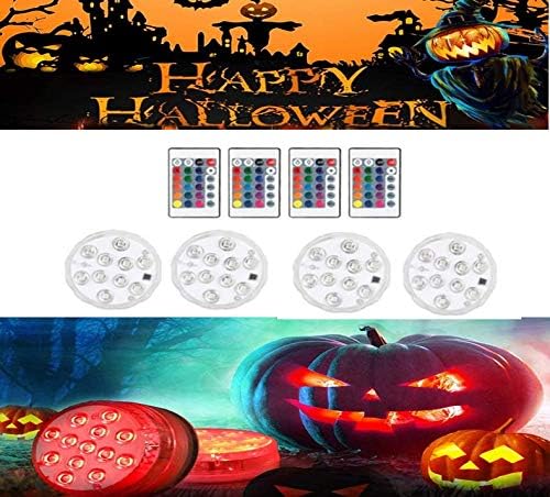 Submersible Led Lights, Submersible Waterproof RGB Change Remote Controlled Submersible Led Lights for Pond Pool Fountain Aquarium Vase Hot Tub Bathtub Fish Tank Party Halloween (4 Pack)