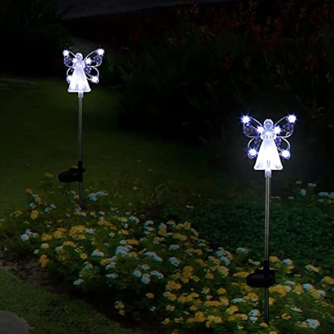 YWBL-WH 2PCS Angel Solar Lights LED Solar Garden Stake Lights Outdoor Garden Eternal Light Angel Decoration (Blue)