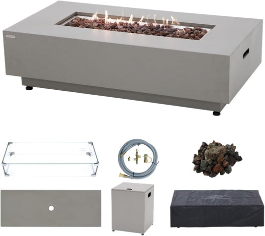 Westwood 50” Propane Fire Pit Smokeless Firepit Converts to Outdoor Gas Fire Pit for Outside Patio Firepit Table Includes Windscreen Rain & Tank Cover Lava Rocks Lid CSA Certified