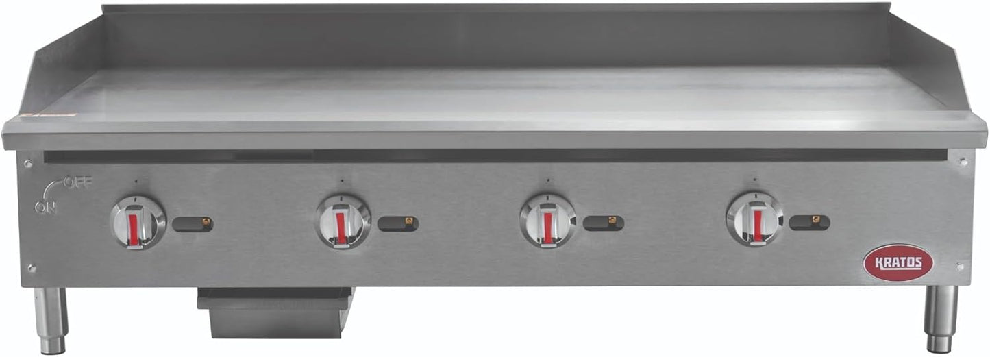 Kratos 29Y-006 48" Commercial Restaurant Gas Countertop Griddle, Manual Controls, 4 Burners, 120,000 BTU Output