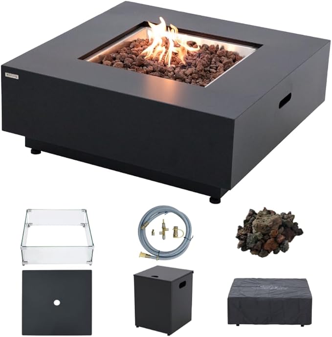 Ashton 36” Propane Fire Pit Smokeless Firepit Converts to Outdoor Gas Fire Pit for Outside Patio Firepit Table Includes Windscreen Rain & Tank Cover Lava Rocks Lid CSA Certified
