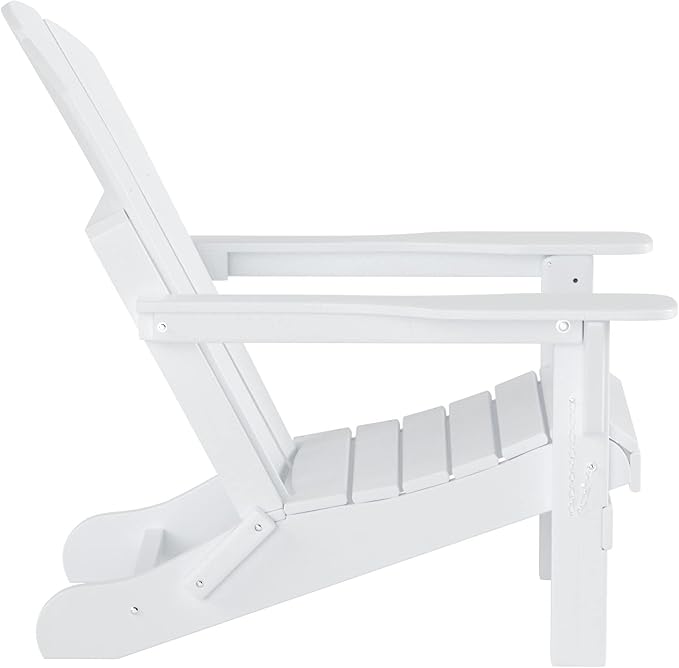 WO Home Furniture Adirondack Chair Table Set of 2 PCS Outdoor Folding Chair w Side Table Weather/UV Resistant for Lawn, Garden, Bon Fire, Balcony (White)