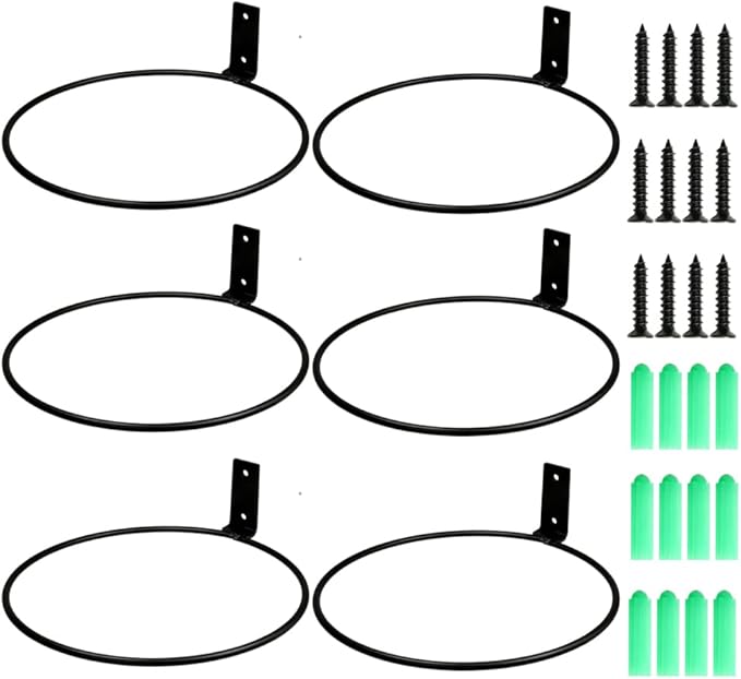 6 Pack 8in Flower Pot Holder Ring Wall Mounted Metal Planter Hooks Hangers Wall Bracket Wall Planter Hook (6, 8")