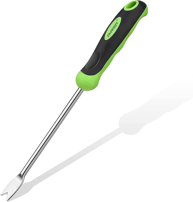 SHANFEEK Dandelion Puller with V-Shaped Shovel Gardening Hand Tools 13-Inch Weed Remover Tool for Garden Yard Weed Puller with Rubber Non-Slip Handle (Green)