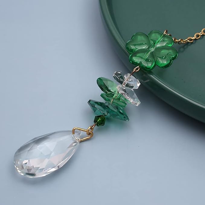 Crystal Hanging Decorations-Hanging Ornament Crystals with Leaf Clover Suncatchers with Crystal Ball for Home, Office, Garden and Festival Decoration