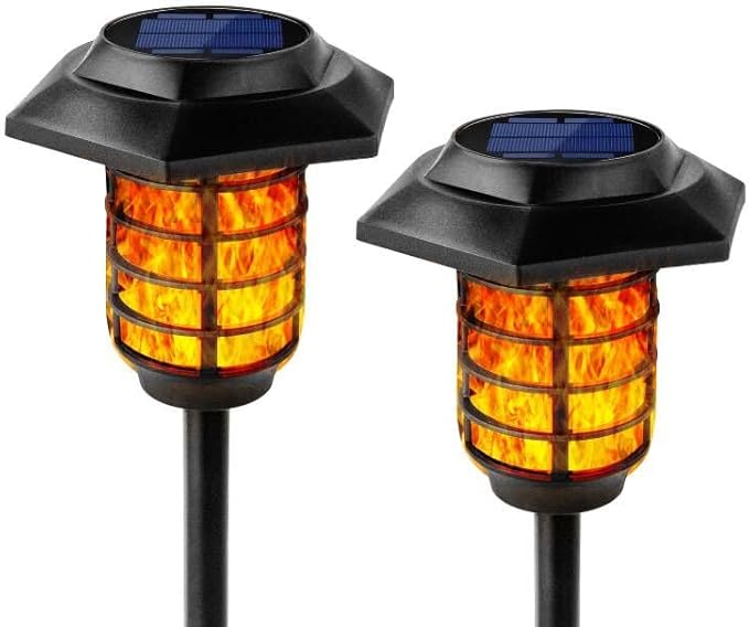 2Pack Solar Flame Lights Outdoor Solar Torch Lights Flickering Flame Solar Powered Auto On/Off Waterproof Security Path Lights for Walkway Garden Yard (66 LED)