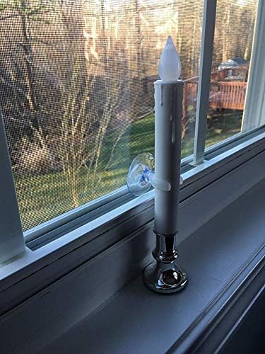 DRomance 9" Flameless Window Taper Candles Battery Operated with 8-Key Remote and Timer, 8 Pack White Christmas Holdiay Window Candles with Silver Holders, Suction Cups and AA Batteries Included