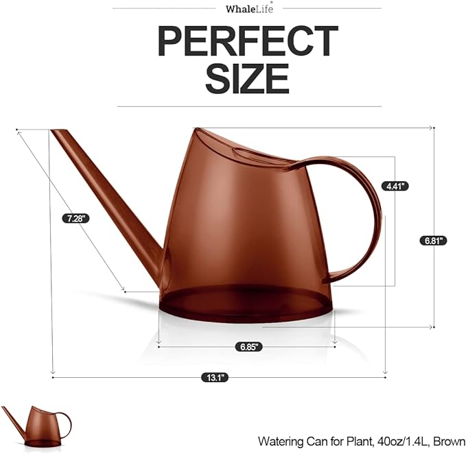 WhaleLife Indoor Watering Can for House Bonsai Plants (1.4L, Brown)