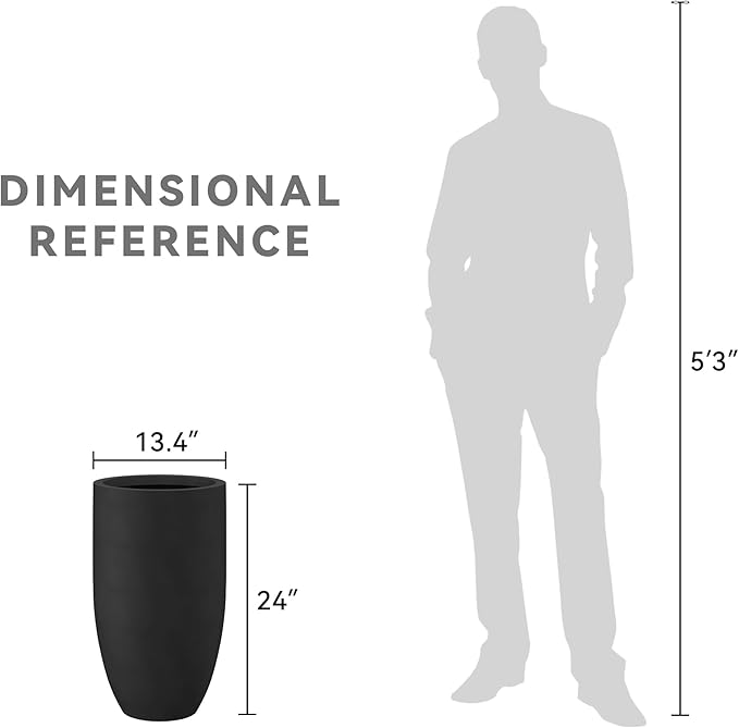 Kante 24 Inch Tall Round Concrete Planter, Large Indoor Outdoor Plant Pots with Drainage Hole and Rubber Plug, Modern Decorative Garden Pots for Home Patio Porch, Black