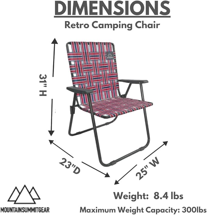 Retro Webbed Camping Chair - Lightweight, Foldable, Durable Steel Frame, 300lb Capacity, Vintage Red/Blue Stripes by Caddis Sports (2)