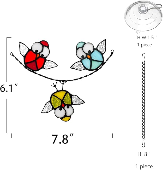 Owl Stained Glass Bird Suncatcher for Window,Best Bird Gifts for Bird Lovers Women,Stained Glass Bird Window Hangings,Best Teacher Gifts,Birthday Gifts,Housewarming Gifts