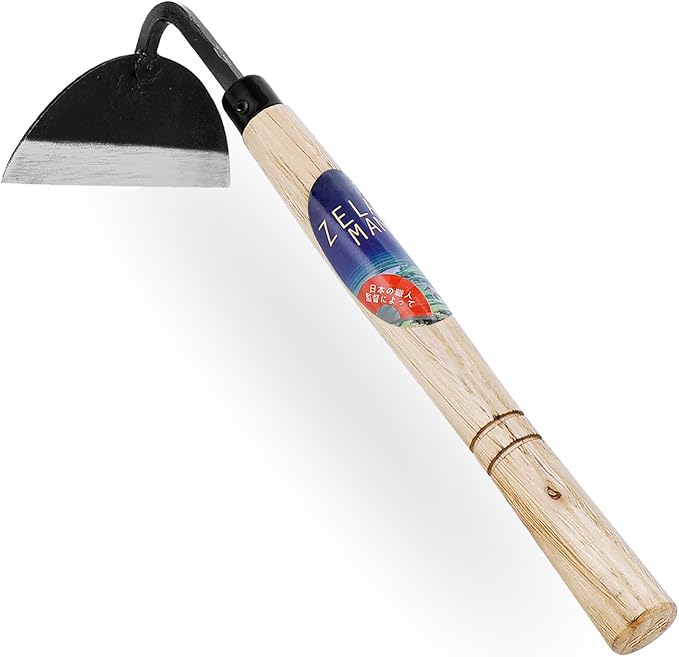 Garden Weeding Sickle/Hand Hoe, Gardening Cutting Grass Sickle, Japanese Sickle Style Hand Weeder Tool with Thick Blade&Wooden Handle
