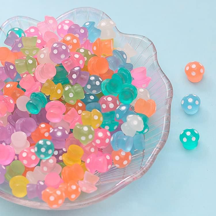 X Hot Popcorn Mini Resin Glow in The Dark Tiny Mushrooms Luminous Mushrooms Decor for Fairy Garden Decoration DIY Craft Micro Landscape 100PCS