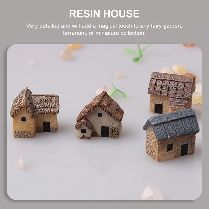 12 Pieces Miniature Fairy Garden Stone House, Resin Moss Fairy Mini Fairy Cottage House, Mini Fairy Stone Cottage Tiny House for Home Decoration Outdoor Décor