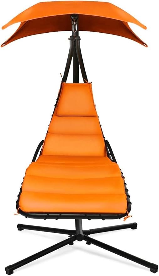 Weatherproof Replacement Cushion Pad and Umbrella for Hanging Lounge Chair Outdoor Chaise Hanging Hammock Chair - Long-Lasting, Fade-Resistant, Quick-Dry, Outdoor Lounge Replacement Set (Orange)