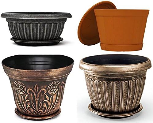 7" Decorative Heavy Duty Tray/Saucer (2 Pack) Rustic Medieval/French Country Look, Pot/Planter Base for Indoor/Outdoor Decor Use. Long Lasting, Reusable Light Weight (7 inches, Copper)