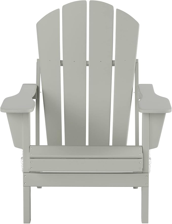 WO Home Furniture Adirondack Chair Table Set of 2 PCS Outdoor Folding Chair w Side Table Weather/UV Resistant for Lawn, Garden, Bon Fire, Balcony (Sand)