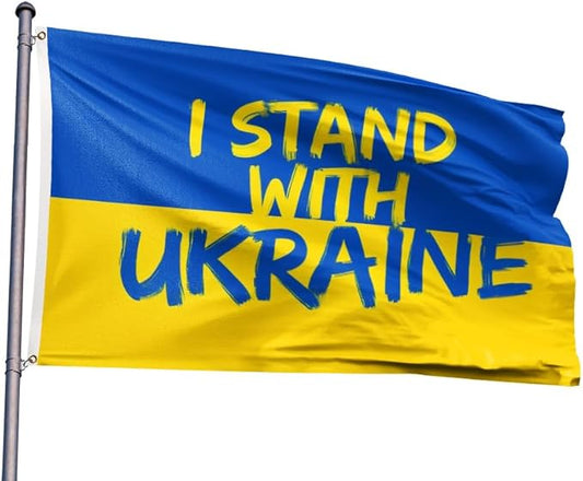 I Stand with Ukraine Flag 3x5FT Ukrainian National Polyester Banner With 2 Grommets Fade Resistant Vivid Color For Patriotic Festival Events Party Decoration