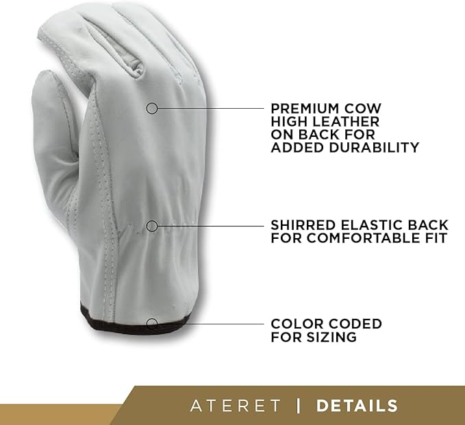 ATERET 120 Pairs Large Heavy Duty Durable Cowhide Leather Work Gloves I Driver Gloves for Truck Driving, Warehouse, Gardening, Farming
