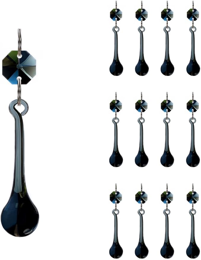 12pcs Raindrop Crystal Chandelier Prisms Parts, 53mm Hanging Crystals Beads for Chandeliers, Home Decoration (Transparent Black)