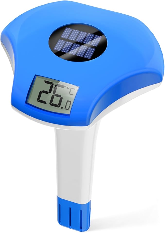 BALDR Pool Thermometer Floating Easy Read, IPX8 Waterproof, Solar Powered Digital Pool Thermometer with LCD Screen for Swimming Pool/Hot Tub/Aquarium (Navy)