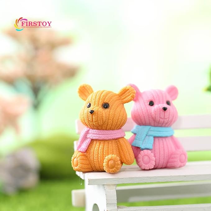 8Pcs Mini Resin Teddy Bear Figurines Cute Scarf Bears Desktop Ornaments Car Interior Decoration Garden FigurinesTiny Bear Statues Animals Sculpture Micro Landscape