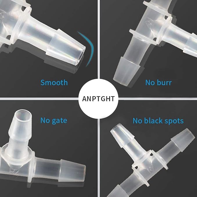 3/16" Tee Fitting Equal Barb 3 Way Hose Barb Fitting，Splicer Joint Mender Adapter Union Fitting for Fuel Gas Liquid Air (Pack of 5)