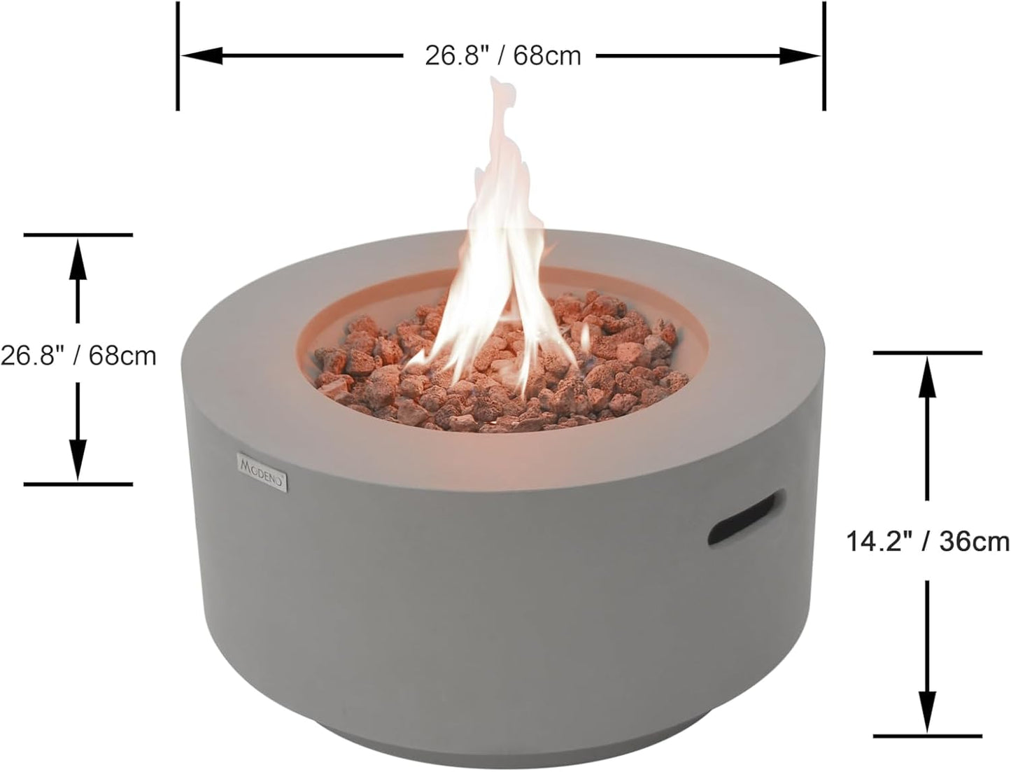 AMS Fireplace | Modeno | Waterford | Firepit Table | Cover and Lava Rocks Included | (Fuel: Liquid Propane Gas - Light Gray)