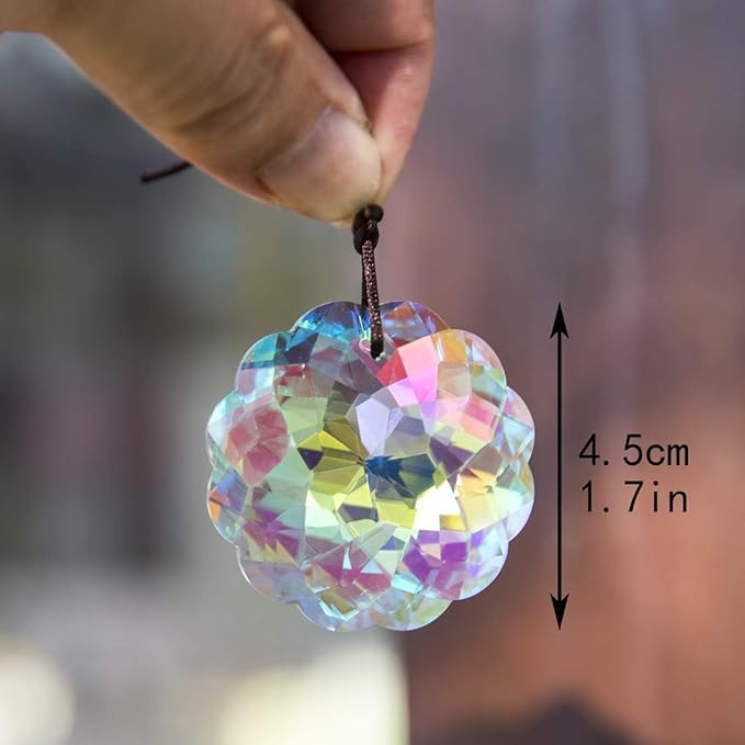 HDCRYSTALGIFTS Set 2 AB Color Crystal Suncatcher Datura Shaped Pendant Rainbow Feng Shui Hanging Prism (45mm)