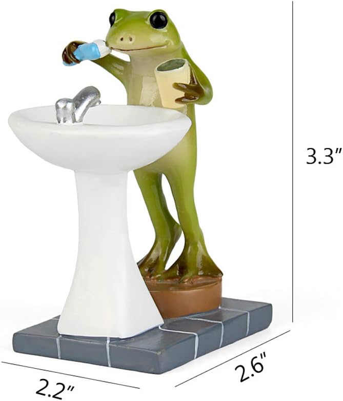 Tfro & Cile Frog Garden Statue Decor Miniature Animal Figurine Outdoor Fairy Brushing Teeth Sculpture for Bathroom - 3.3 Inch Height