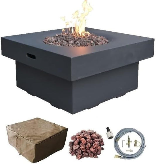 AMS Fireplace | Modeno | Branford | Firepit Table | Cover and Lava Rocks Included | (Fuel: Natural Gas - Black)