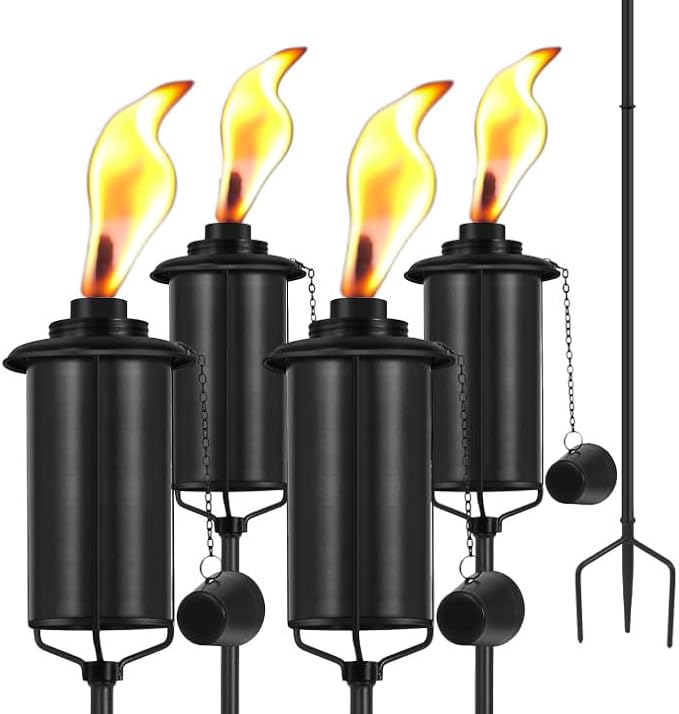 ZSZMFH 4 Pack Metal Torch for Outside, 16oz Outdoor Metal Torch Garden Décor,59-Inch Upgraded Citronella Torches with 3-Prong Grounded Stake, Table Top Torches for Party Patio Pathway