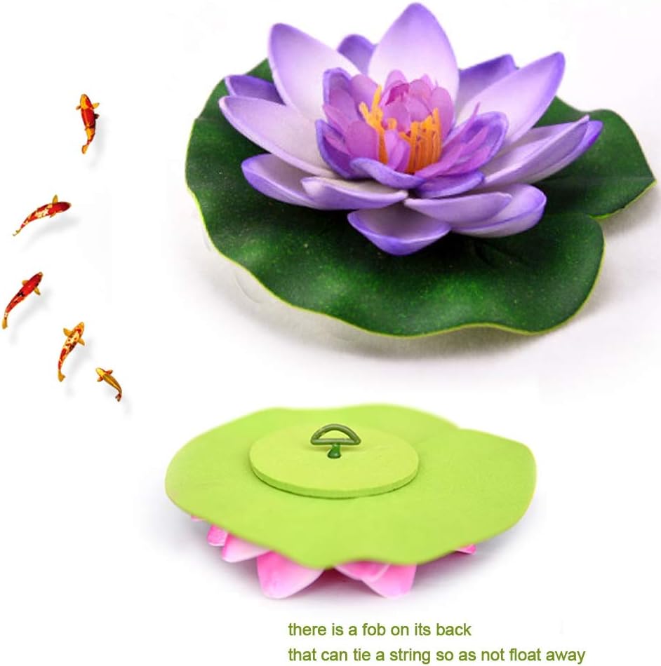 Happy Trees 12 Pcs Artificial Floating Foam Lotus Flower with Water Lily Pad, Lifelike Ornanment Home Garden Pond Decor Indian Decorations Return Gifts