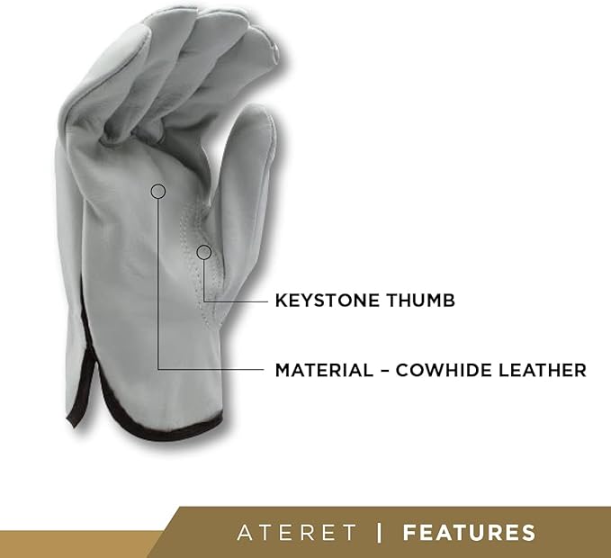 ATERET 12 Pairs XX-Large Heavy Duty Durable Cowhide Leather Work Gloves I Driver Gloves for Truck Driving, Warehouse, Gardening, Farming