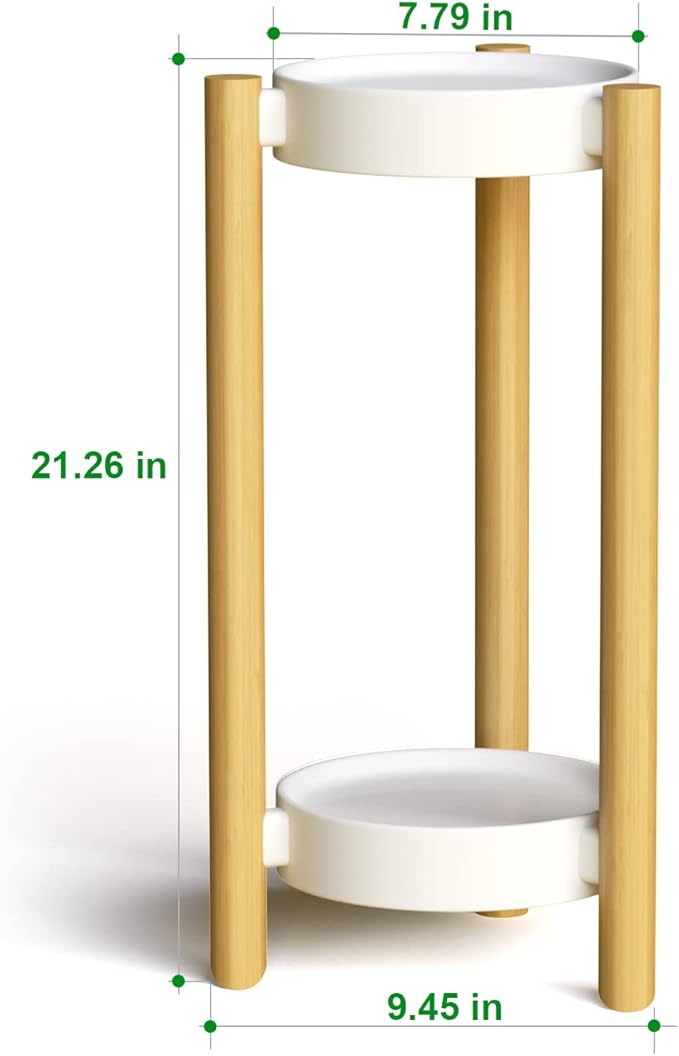 Bamboo Plant Stands Indoor, 2 Tier Steel Tray Tall Corner Plant Stand Holder & Plant Display Rack for Outdoor Garden Indoor Home (2 Tier)