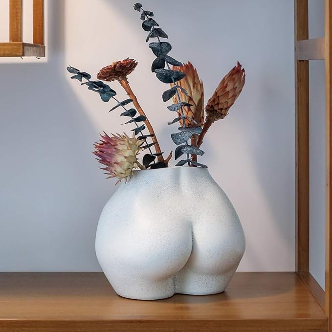 FROZZUR Body Plant Pot Butt Vase, Female Flower Pot, Resin Modern Boho Planter, White, Oval, Drainage Holes, Indoor, Table Top, Home Decor