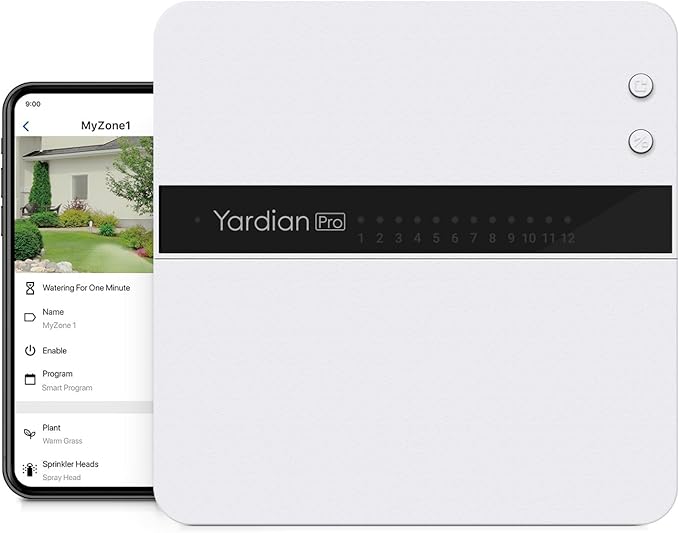 Yardian Pro Smart Sprinkler Controller 12 Zone - Control Buttons, Apple HomeKit, Alexa, Google Assistant, Home Assistant Compatible, Enhanced Wi-Fi, RJ45, Level VI Worldwide Power Supply